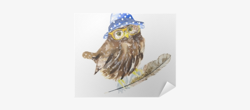 The Bird In The Hat, And Glasses - Watercolor Painting, transparent png #110540