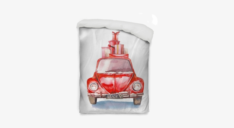 Watercolor Retro Car With Gift Boxes On Top - Christmas Day, transparent png #111347