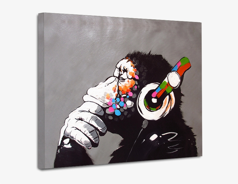Gorilla With Headphone On Canvas Pictures For Living - Banksy Monkey With Headphones, transparent png #111372