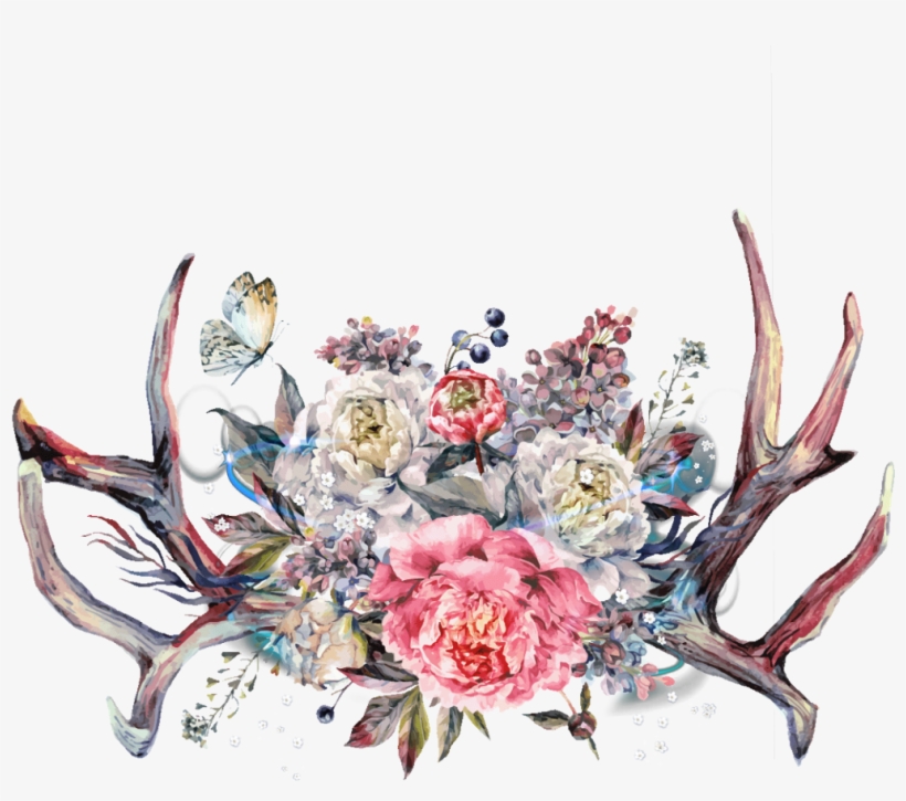 Floral Antlers Png, transparent png #112130