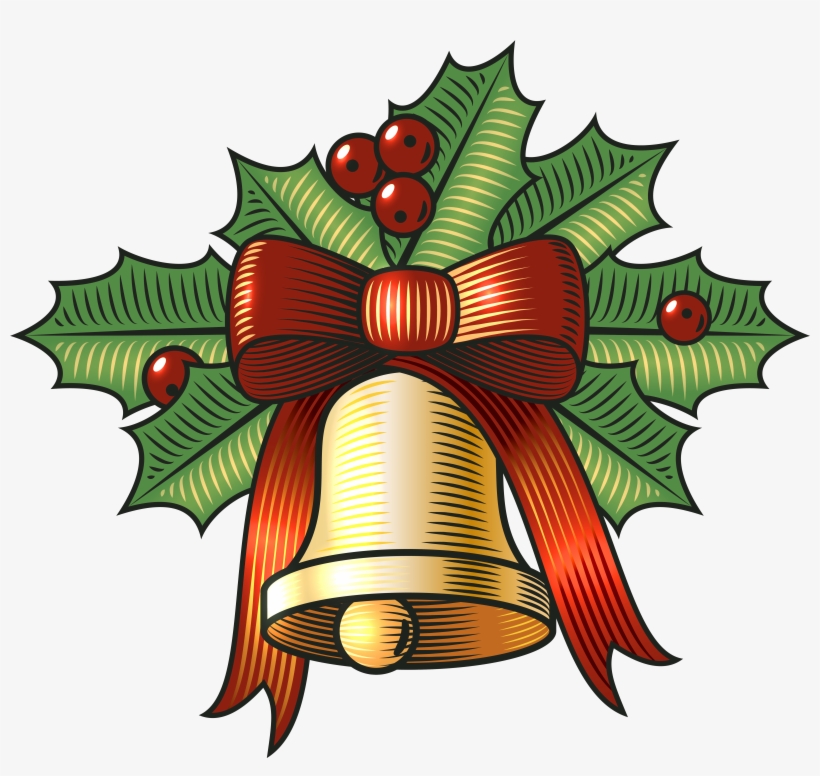 Large Christmas Bell With Holly Png Clip Art Image - Christmas Bell With Holly, transparent png #112327