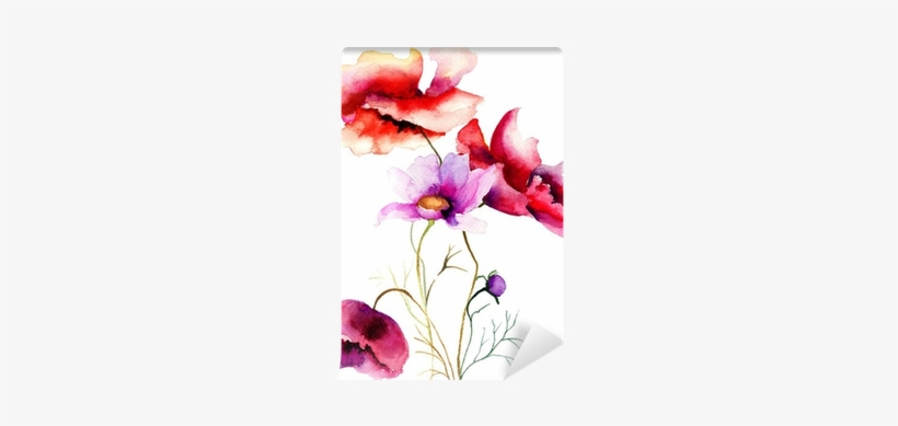 Watercolor Illustration With Flowers Wall Mural • Pixers® - 'cushion Printed Flowers 45 X 45 1 Design, transparent png #112460