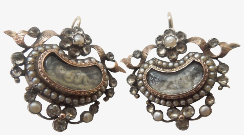 "putti" Or Cherub Earrings, With Watercolor Paintings - Silver, transparent png #112797