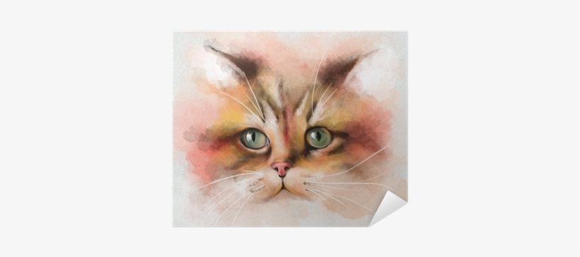 Portrait Of Cat With Large Multi-colored Face And Green - Designart 'attractive Brown Cat Watercolor' Large Animal, transparent png #114444