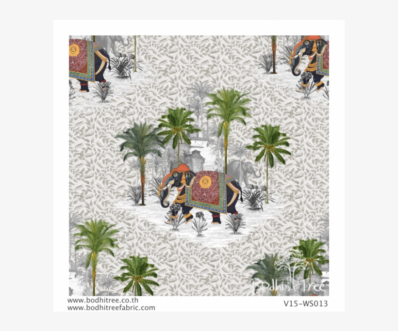 Royal Elephant Pattern With Palm Trees Wallpaper & - Grey, transparent png #115814