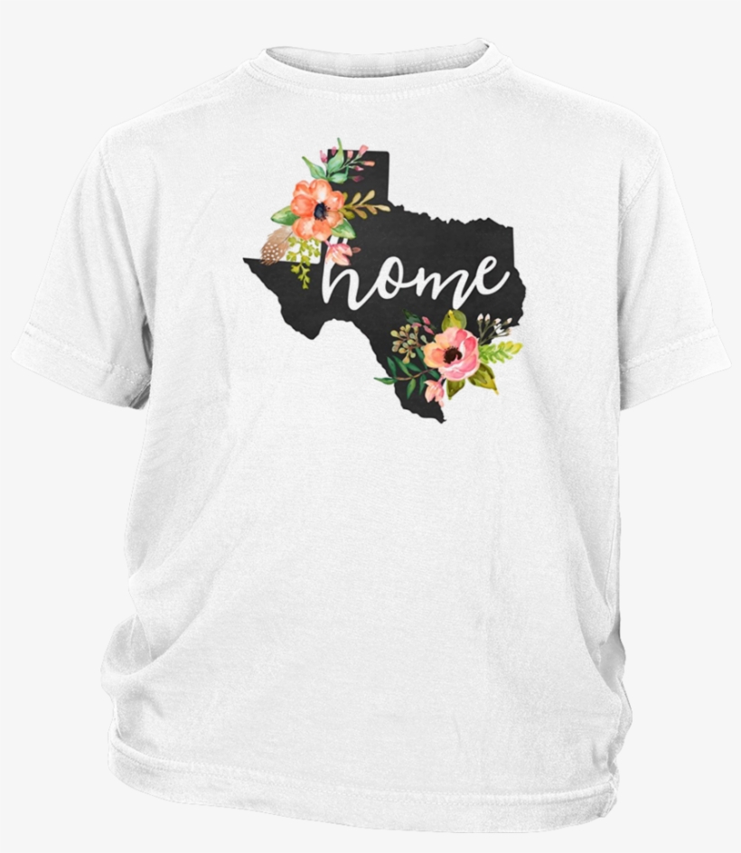 Texas Home Chalkboard Watercolor Flowers State T-shirt - Texas Shirts With Flowers, transparent png #117104