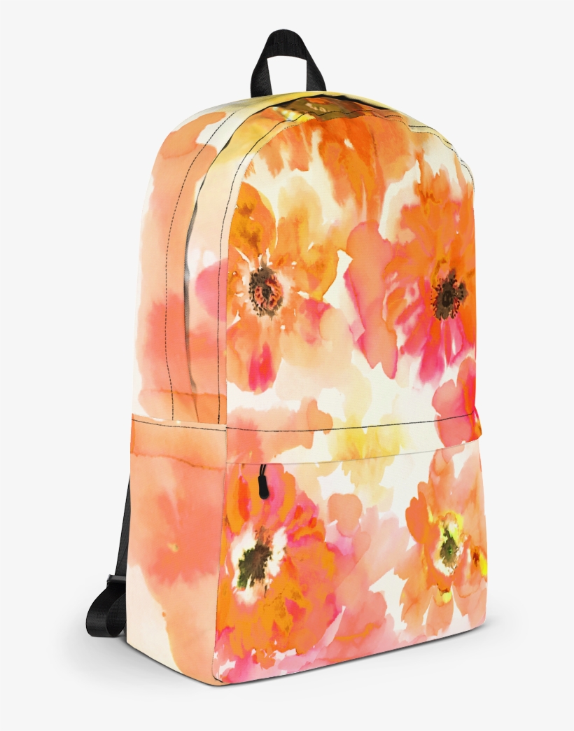 Watercolor Anemones Orange & Yellow Backpack, transparent png #117228