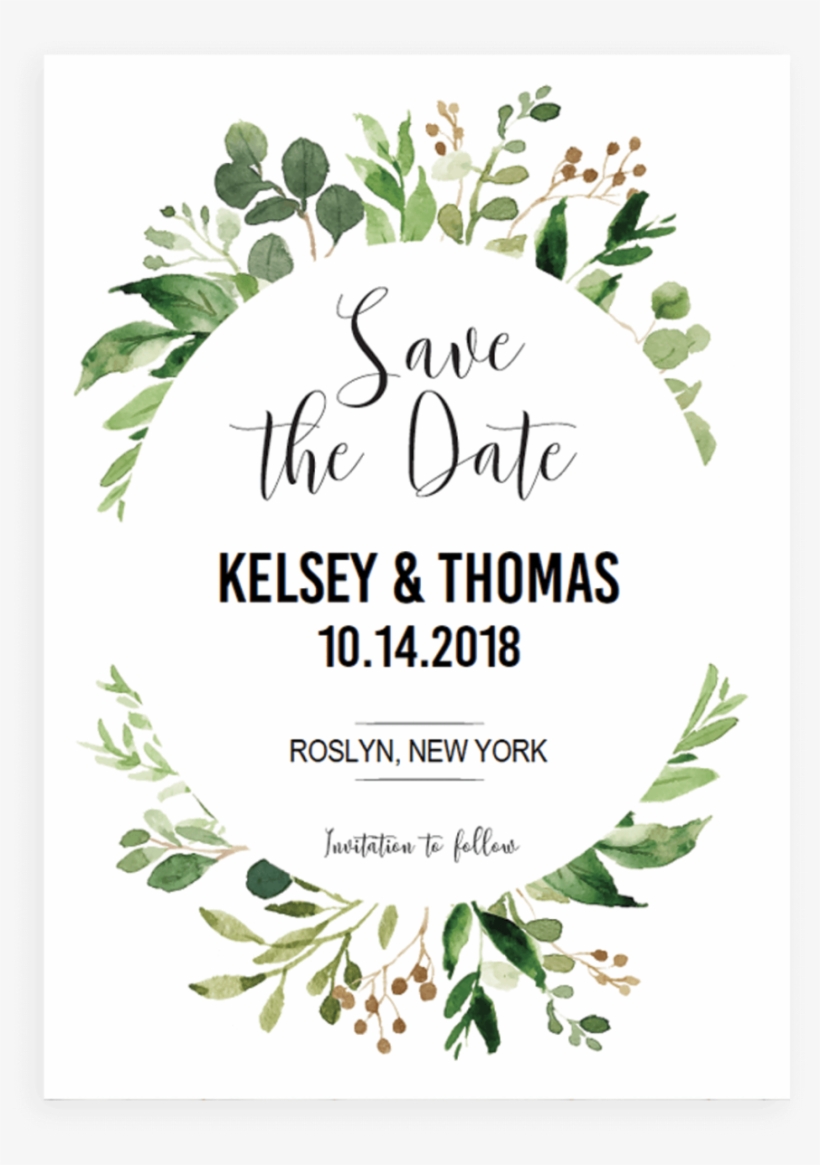 Green Leaves Watercolor Template - Save The Date Template Green, transparent png #118362