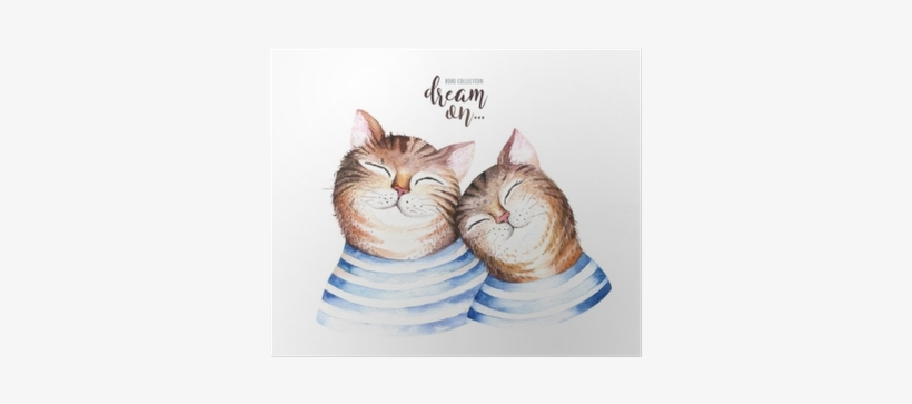 Watercolor Cute Isolated Cat Ilustration - Kartun Romantis, transparent png #119451