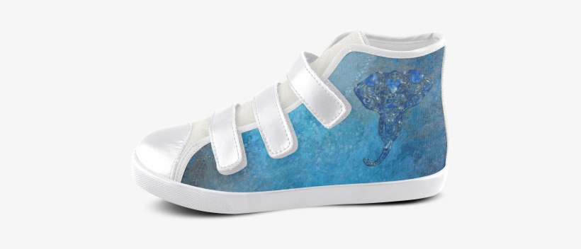 A Blue Watercolor Elephant Portrait In Denim Look Velcro - High-top, transparent png #119619