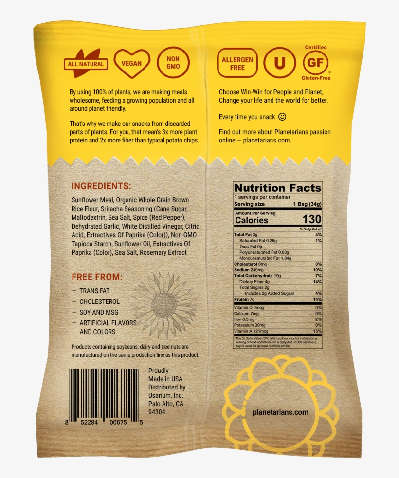 Sunflower Chips, Fiery Sriracha,, transparent png #1102227