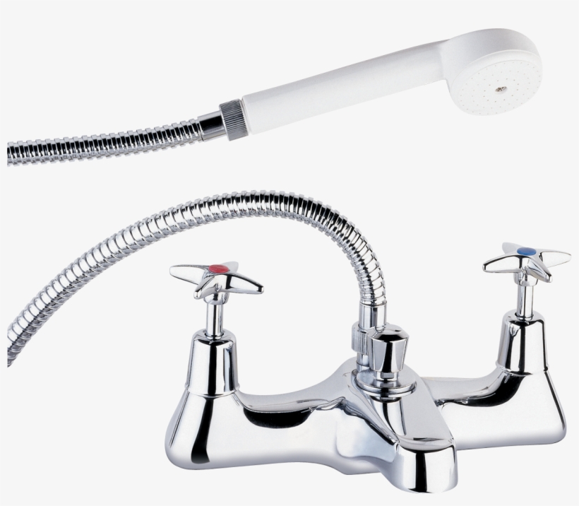 Objects Bathroom Interior - Deva 186x Chrome Two Cross Handle Deck Mount Bath Shower, transparent png #1103452