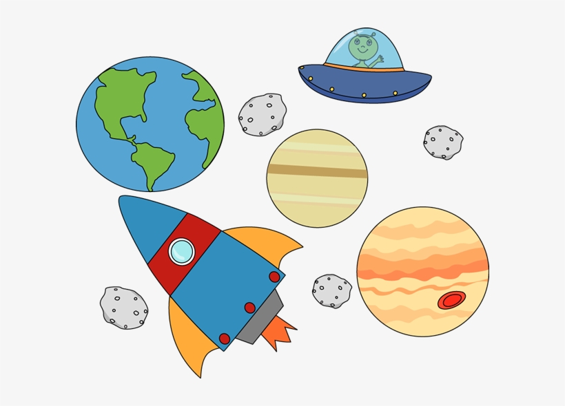 Rocket And Ufo Flying Through Outerspace - Outer Space Clipart Png, transparent png #1103642
