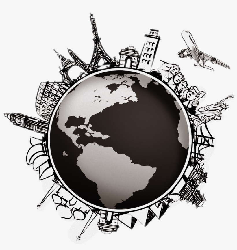 Adventure Travel World Globe Map Compass - Travel The World Black And White, transparent png #1103971