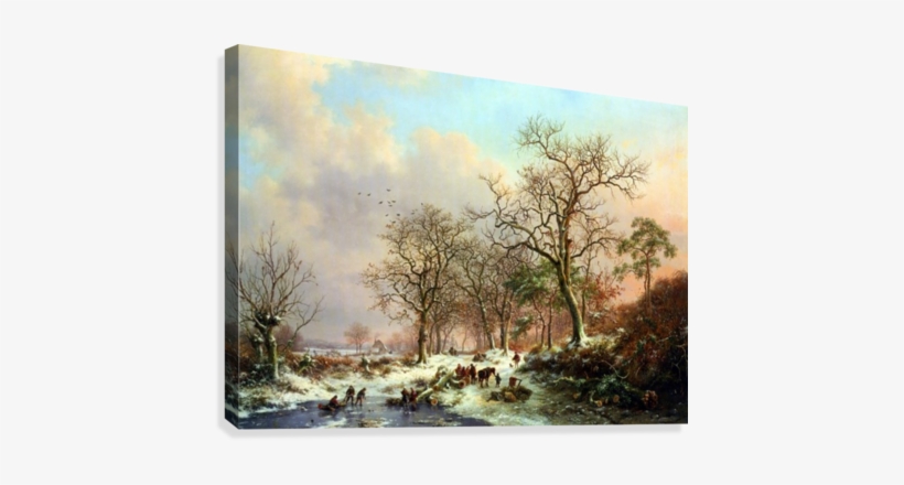 Winter Landscape With Figures Near Lake Canvas Print - Canvas Print, transparent png #1104198