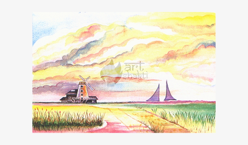 Watercolour Painting Windmill - Painting, transparent png #1105673