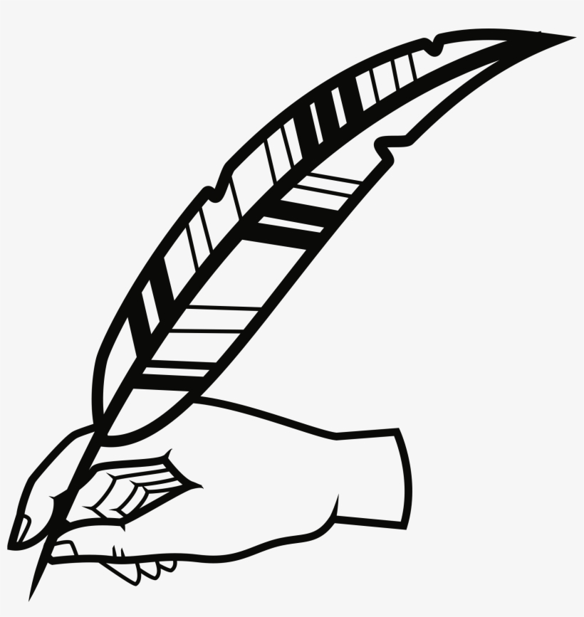 Hand With Quill Pen Vector Black And White - Quill Clipart, transparent png #1107056