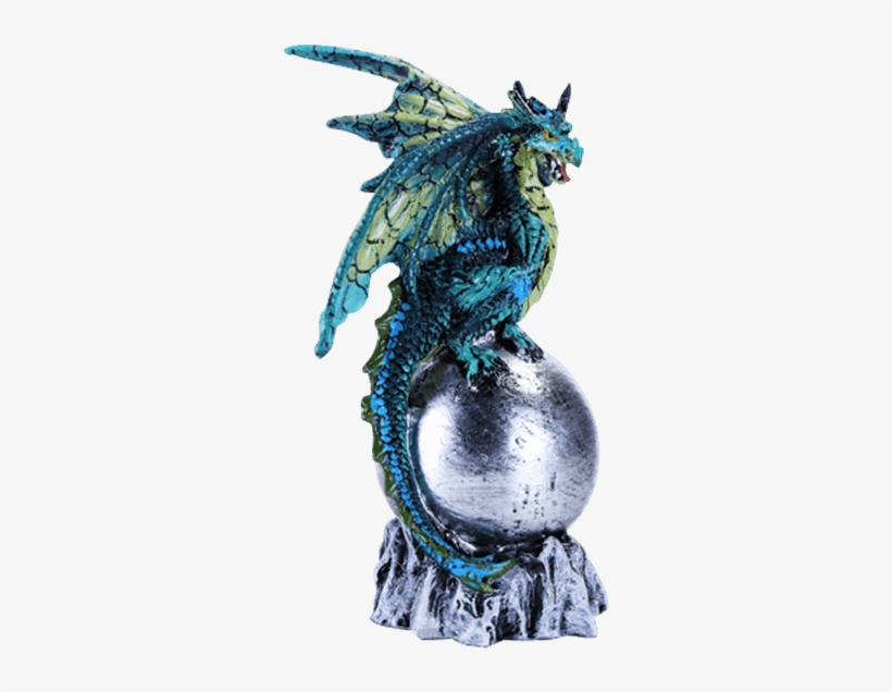 Blue Dragon On Silver Orb Statue - Perched Dragon, transparent png #1107376