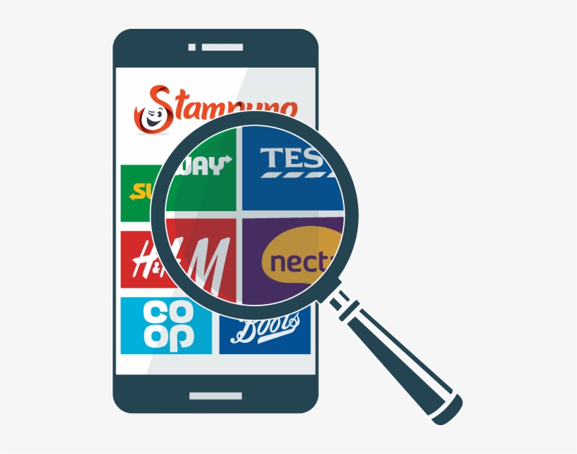 A Phone Displaying Organised Loyalty Cards With A Magnifying - Magnifying Glass, transparent png #1108816