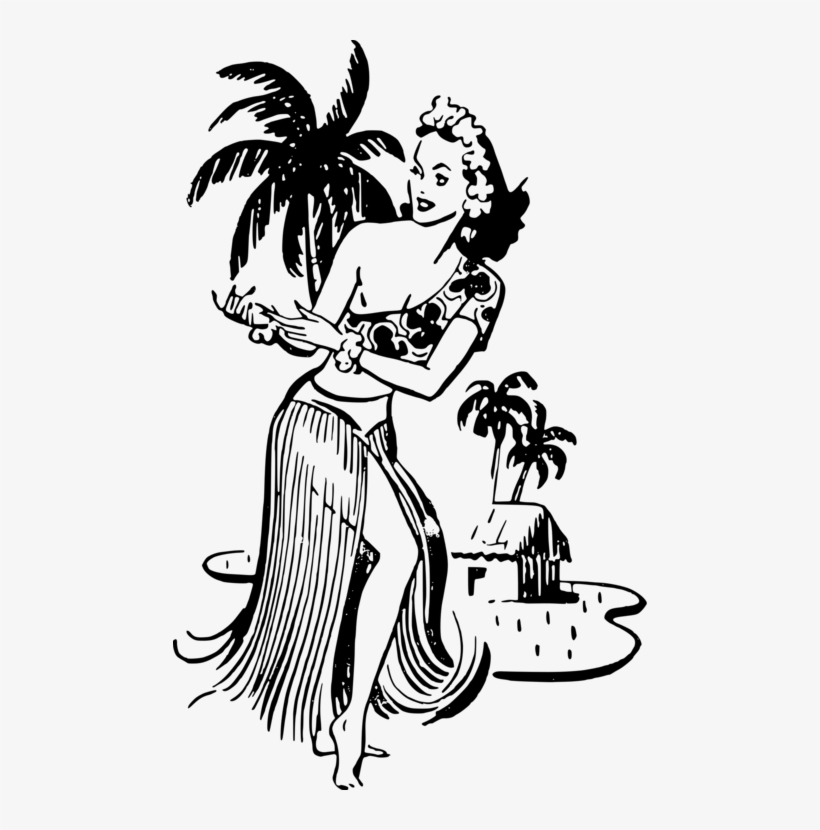 Hula Tiki Culture Drawing Dance Pin-up Girl - Girl Hula Dancing Drawing, transparent png #1109182