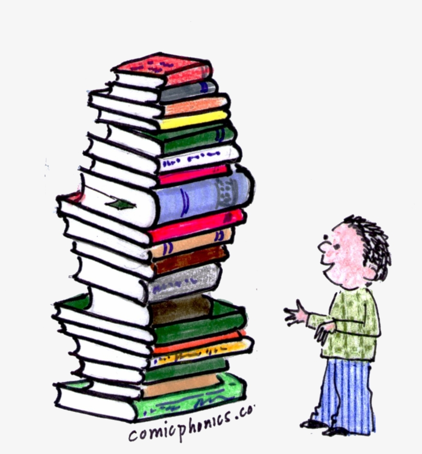 Preschooler Looking At A Tall Stack Of Books - Allusion Clipart Example, transparent png #1109371