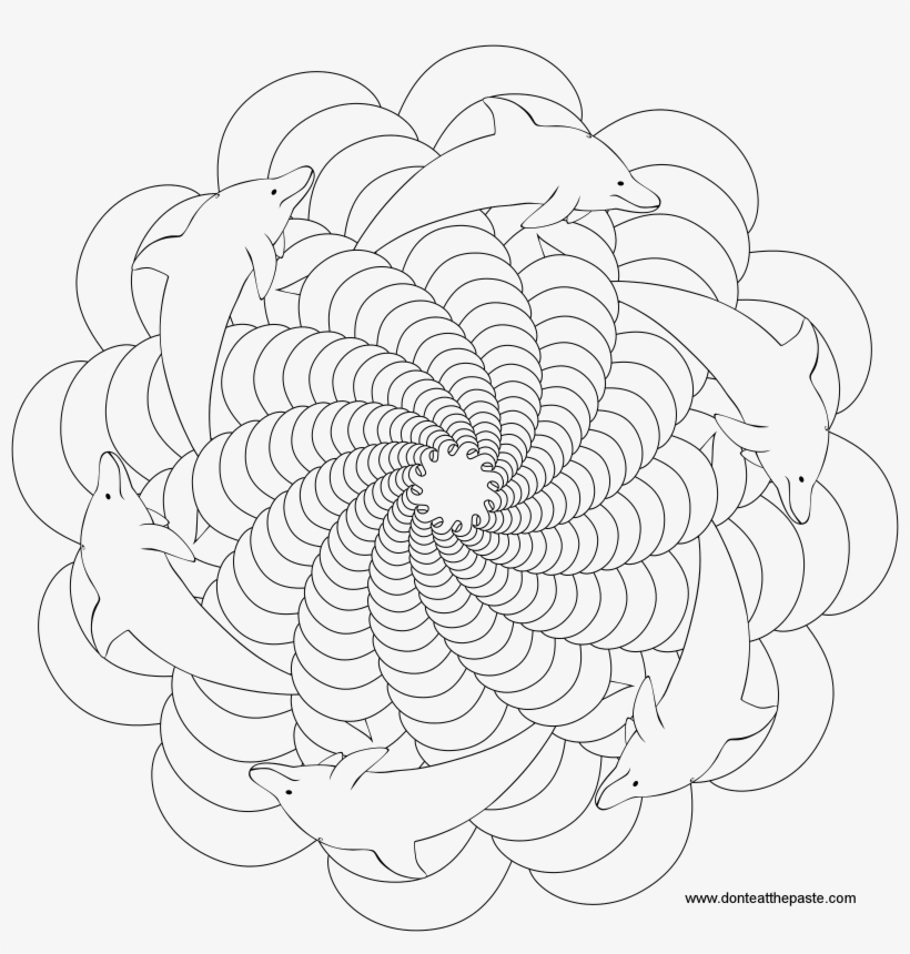 Drawn Dolphines Flower - Dolphin Mandala Coloring Pages, transparent png #1110924