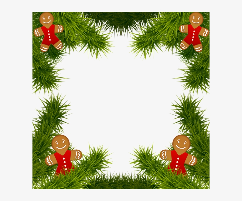 Christmas Pine Frame With Gingerbread Ornaments Png - Stock Illustration, transparent png #1111267
