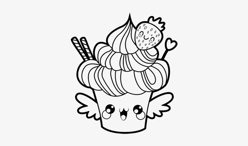 Kawaii Food Coloring Pages - Cupcake Kawaii, transparent png #1115713