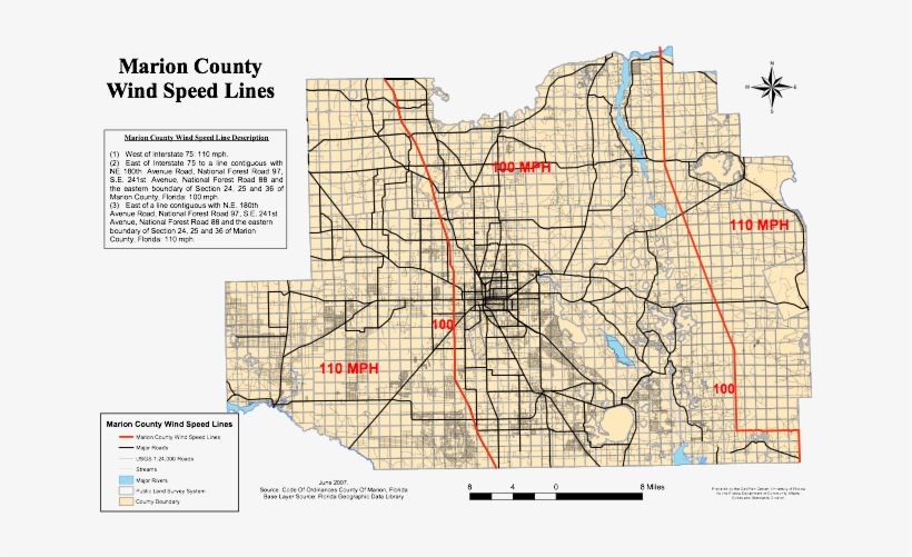 Marion Wind Map - Marion County Fl Map, transparent png #1116386