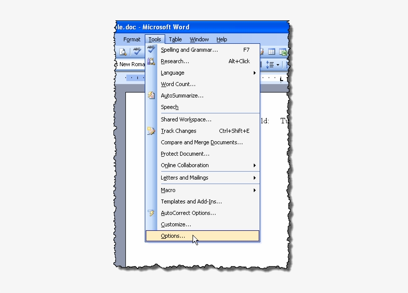 Selecting Options From The Tools Menu In Word - Word 2003, transparent png #1119846