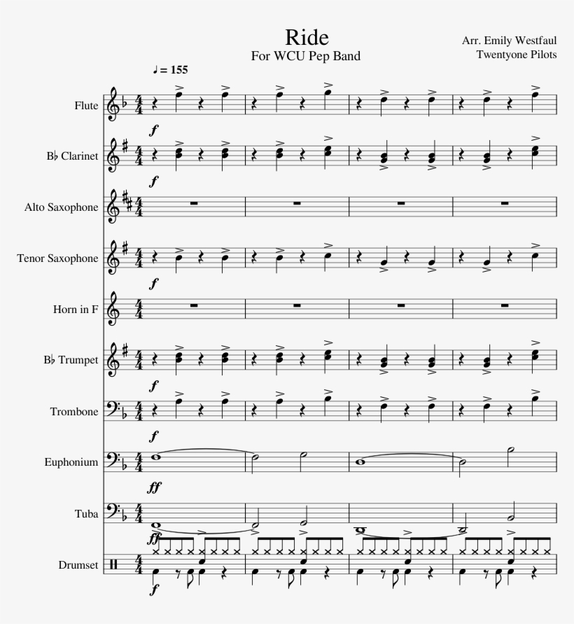 Ride Sheet Music Composed By Arr - Alto Saxophone Twenty One Pilots, transparent png #1124021