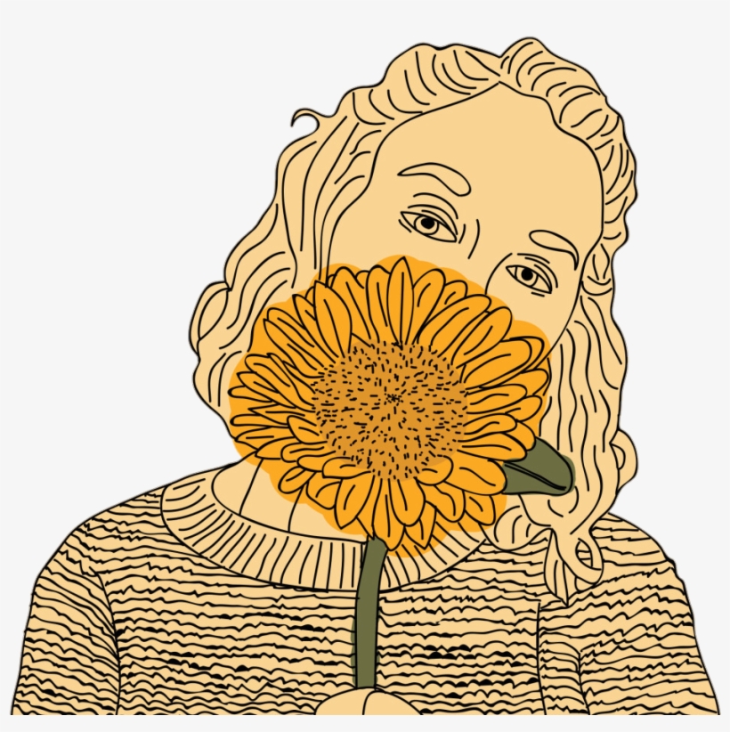 Girl Sunflower Drawing Sketch Doodle Art Flower Flowers