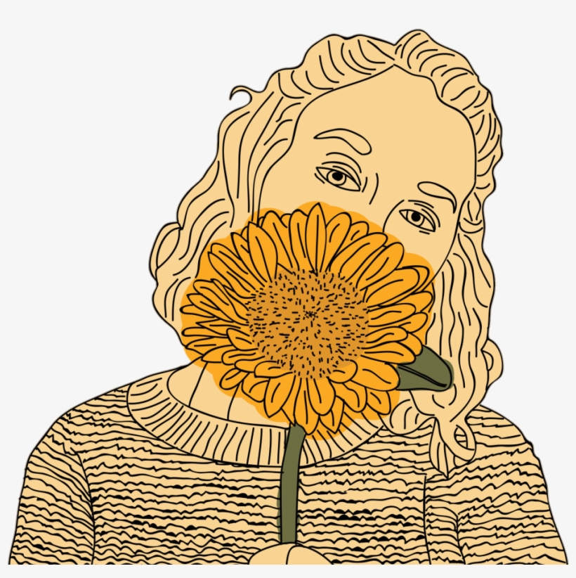 Girl Sunflower Drawing Sketch Doodle Art Flower Flowers - Aesthetic Drawing Yellow, transparent png #1124561