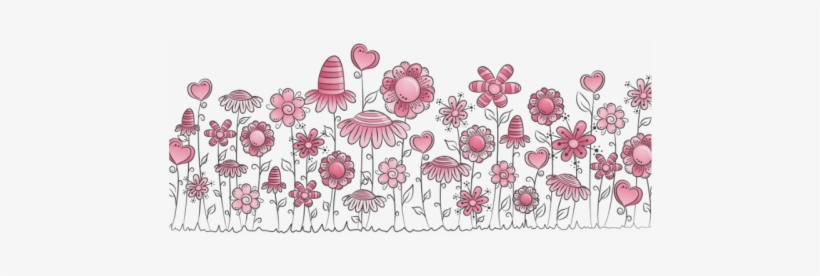 Pink Doodle Flower Field White Mug - Pink Flower Field Shower Curtain, transparent png #1125097
