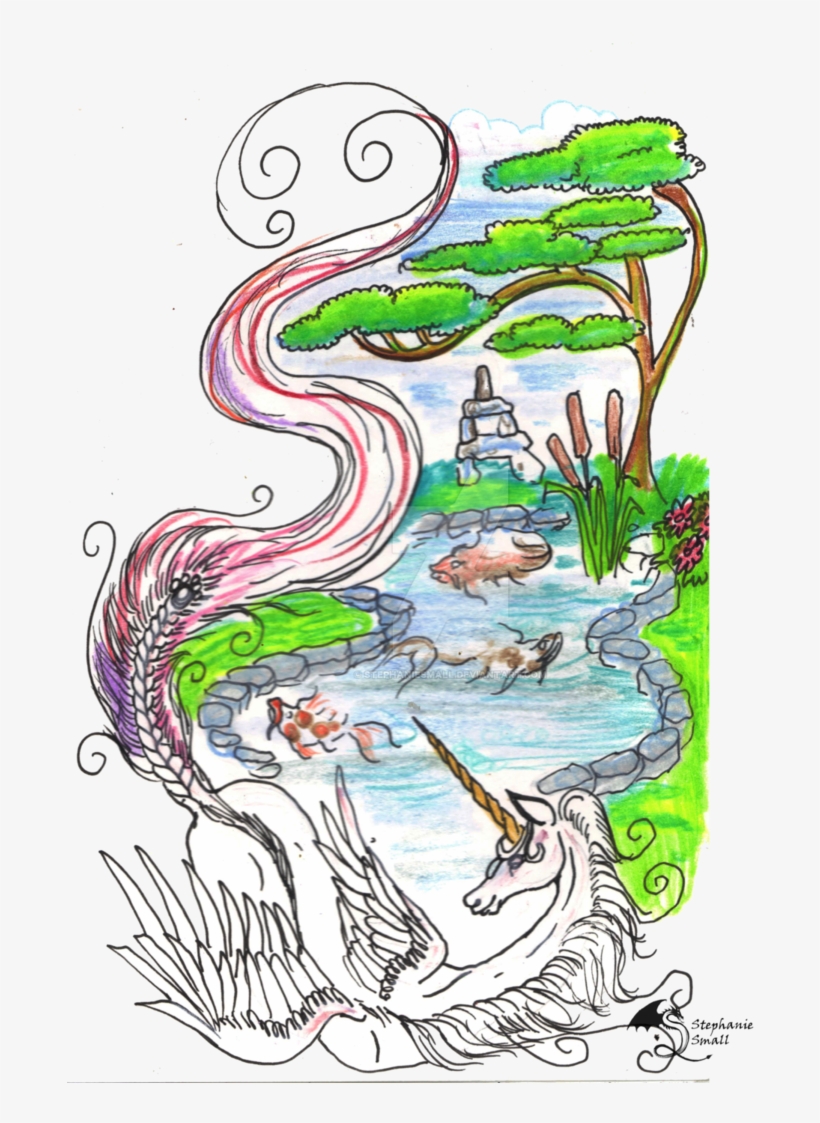 Unicorn Koi Pond Lake Horse Pony Zen Garden By Stephaniesmall - Koi Pond, transparent png #1125439