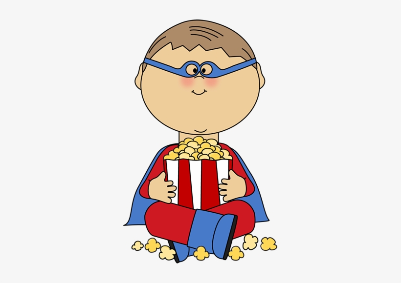 Boy Superhero Eating Popcorn - Eating Popcorn Clipart, transparent png #1126180
