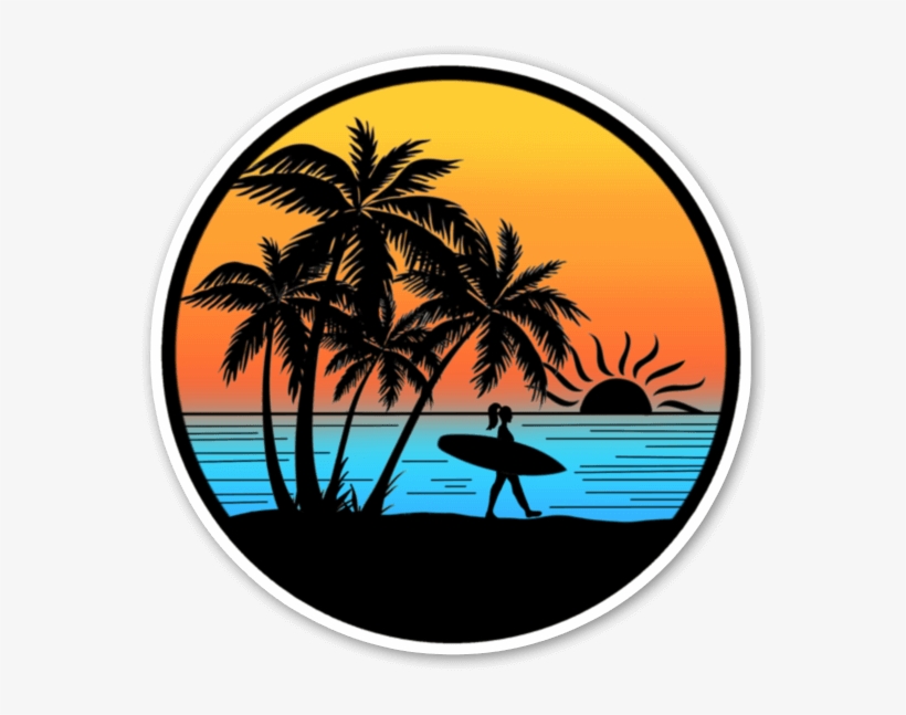 Sunset Surfer Sticker - Adults Summer Flip Flops - Black/white, transparent png #1126898