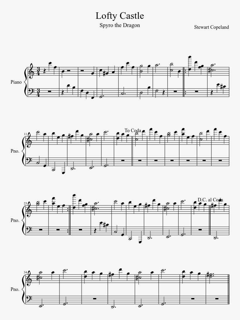 Lofty Castle Sheet Music Composed By Stewart Copeland - Black Sabbath Paranoid Piano, transparent png #1127160