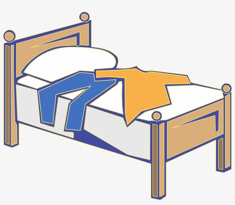 Bedroom Clipart Wooden Bed - Clothes On Bed Clipart, transparent png #1129211
