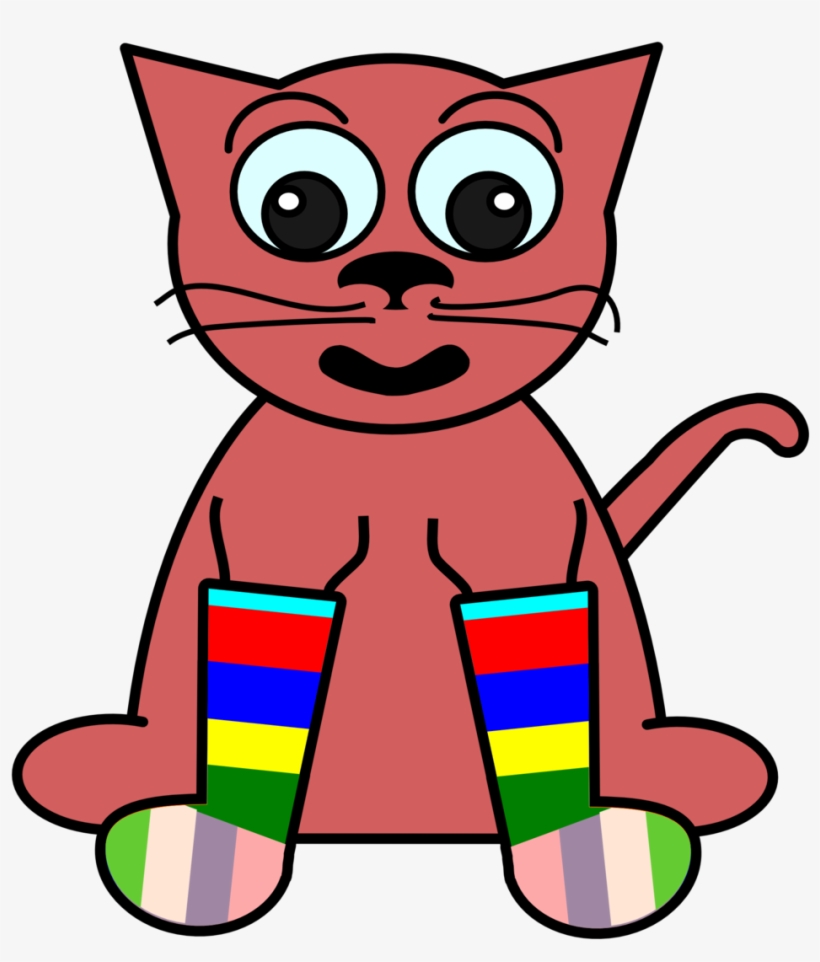 Cartoon Cat In Rainbow Socks Clipart Png, transparent png #1131348