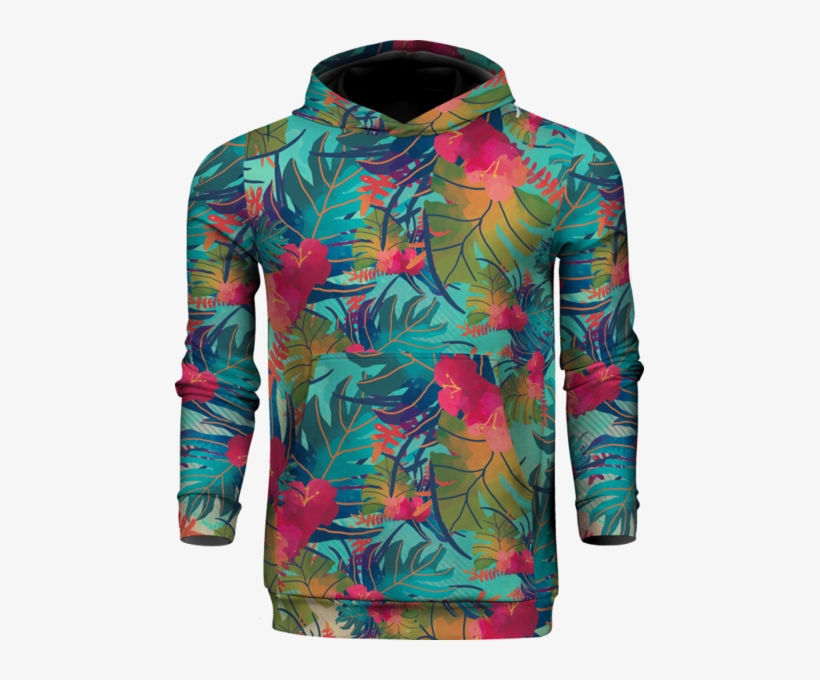 Tropical Leaves 100% Polyester Hoodie - Hoodie, transparent png #1132990