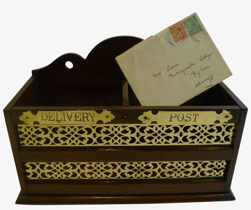 Antique English Polished Oak & Brass " Post " & " Delivery - Drawer, transparent png #1134250