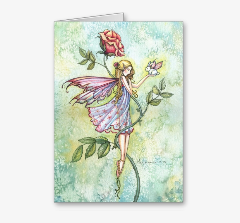 Fairy Art And Fantasy Art Gift Items By Molly Harrison - Thank You Card - Fairy And Bunny Fairy Card, transparent png #1134403