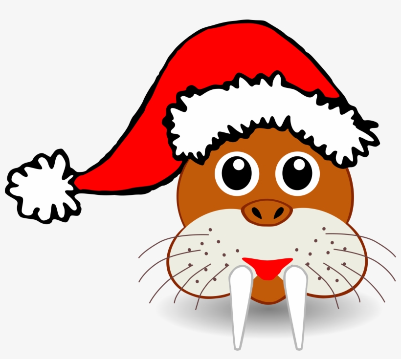 Palomaironique Walrus Head Cartoon Brown With Santa - Clip Art Animal Head, transparent png #1134824