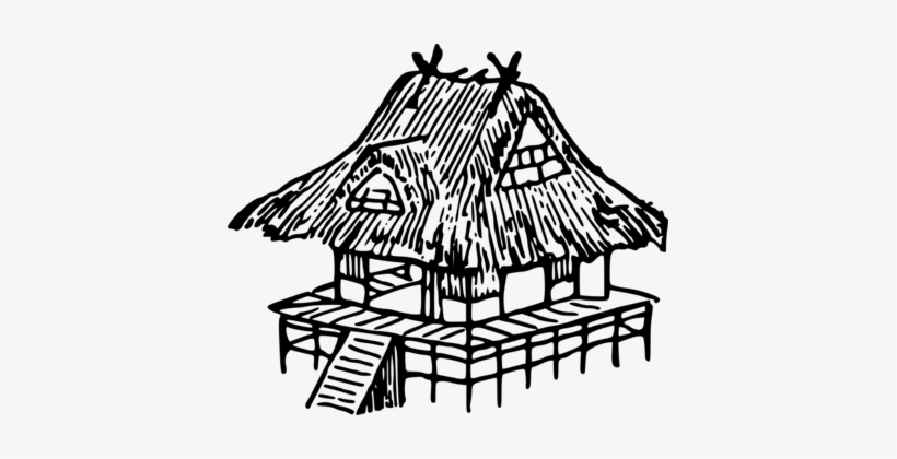 Drawing Japan Black And White Nipa Hut House - Hut Black And White Clip
