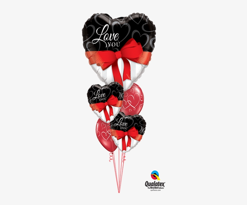 Layer Plus Love You Ribbon & Bows Bouquet - 18" Love You Red Ribbon Foil Balloon, transparent png #1136238