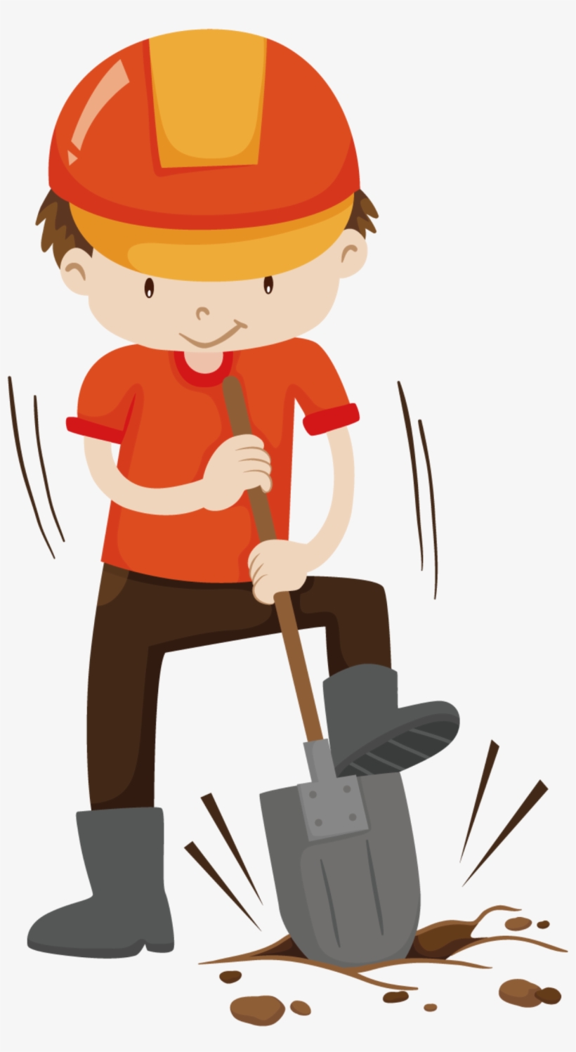 Cute Style Hand Drawn Orange Hard Hat Worker Labor - Digging Man, transparent png #1136896