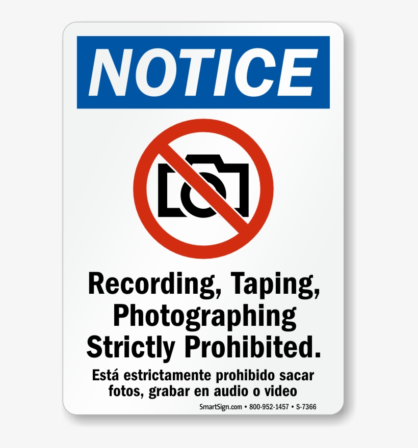 40 Mil Aluminum Signs Recording, Taping, Photographing - No Talking On Cell Phones, transparent png #1137161