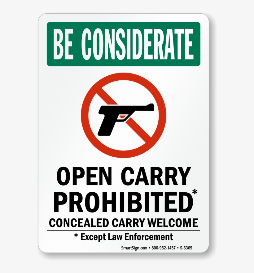 Open Carry Prohibited, Concealed Carry Welcome Sign - Concealed Carry Permitted Sign, transparent png #1137267