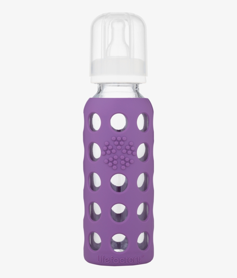 Baby Bottle - Lifefactory 9 Oz Glass Bottle With Flat Cap And Silicone, transparent png #1143347